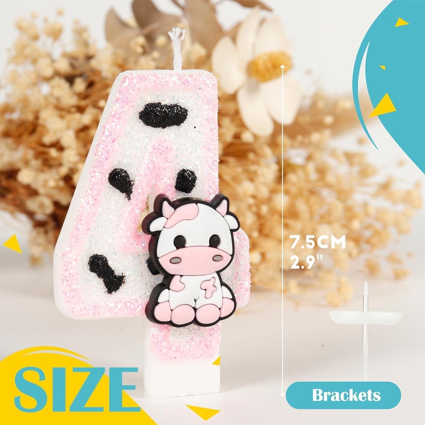 Pink Cow Glitter Birthday Candles Number 12 Birthday Decorations, 12 Year Old Birthday Decorations, Number 12 Candle for Cake, Cowgirl Theme Number Candle for Girls 12th Birthday Party Décor