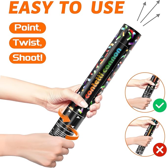 6 Pack Biodegradable Streamer Confetti Cannon,confetti Poppers, Confetti Shooter, Party Poppers for Celebration, Birthday, Graduation, New Year's Eve Party