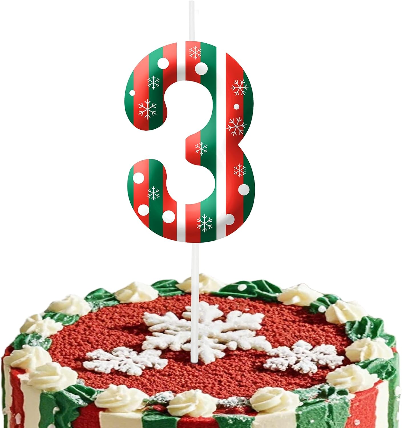 Christmas Themed Birthday Candles for Cake, Number 3rd Candle, Happy Birthday Cake Topper for Boys Girls, Christmas Birthday Party Decorations Supplies Gifts