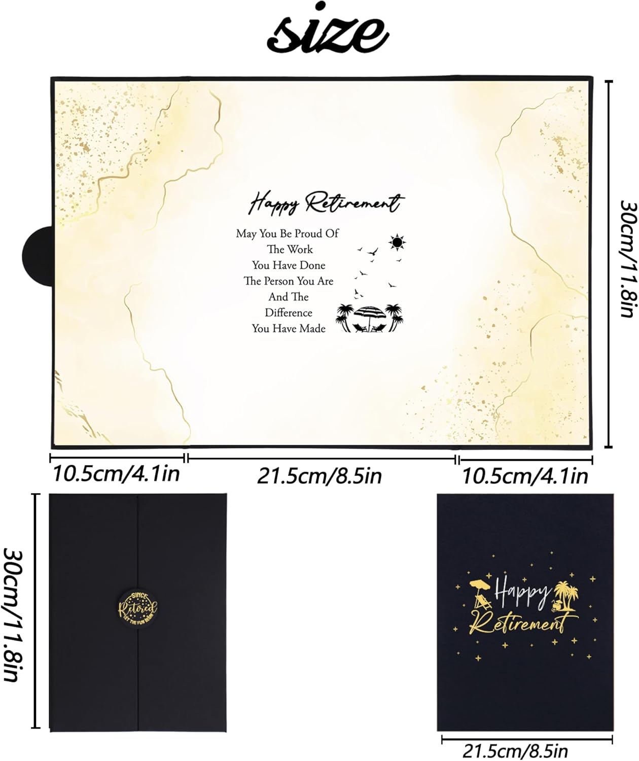 Holkcog Black Gold Retirement Party Decorations,Black Gold Giant Happy Retirement Guestbook Fun Beach Themed Retirement Party Signature Book,Best Retirement Gifts for Women Men, Retire Signing Boards
