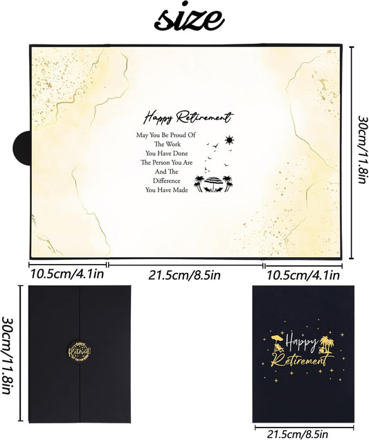 Holkcog Black Gold Retirement Party Decorations,Black Gold Giant Happy Retirement Guestbook Fun Beach Themed Retirement Party Signature Book,Best Retirement Gifts for Women Men, Retire Signing Boards