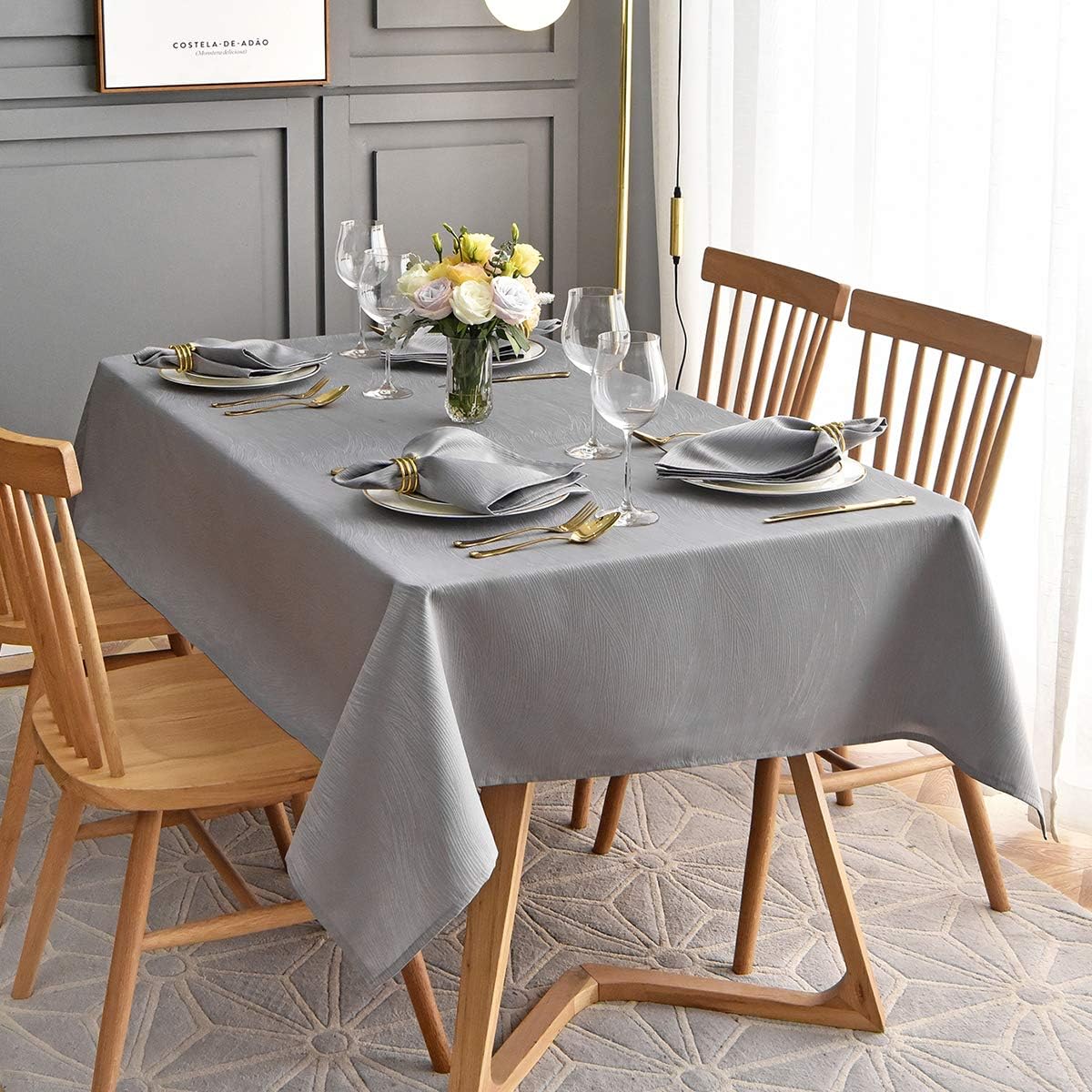 maxmill Square Tablecloth Swirl Design Water Resistance Antiwrinkle Heavy Weight Soft Table Cloth for Buffet Banquet Parties Event Holiday Dinner Square 52 x 52 Inch Light Grey
