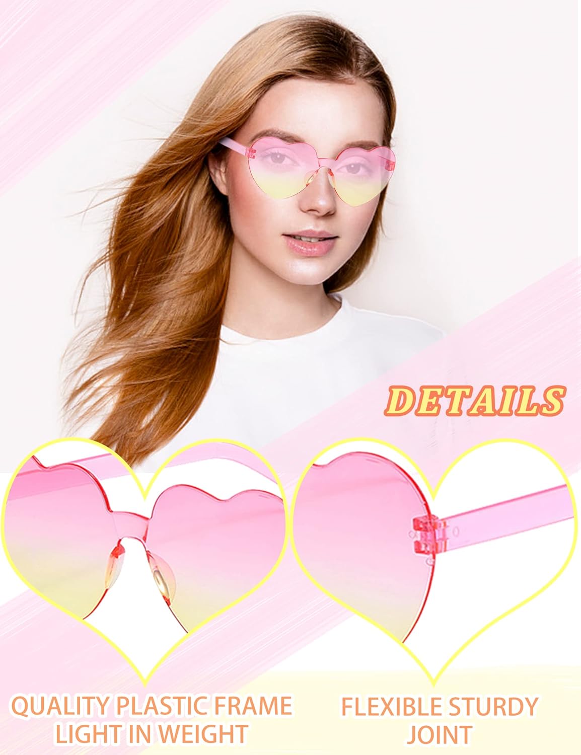 Heart Shaped Rimless Sunglasses 12Pack, Bachelor Party Cool Colorful Funky Sunglasses