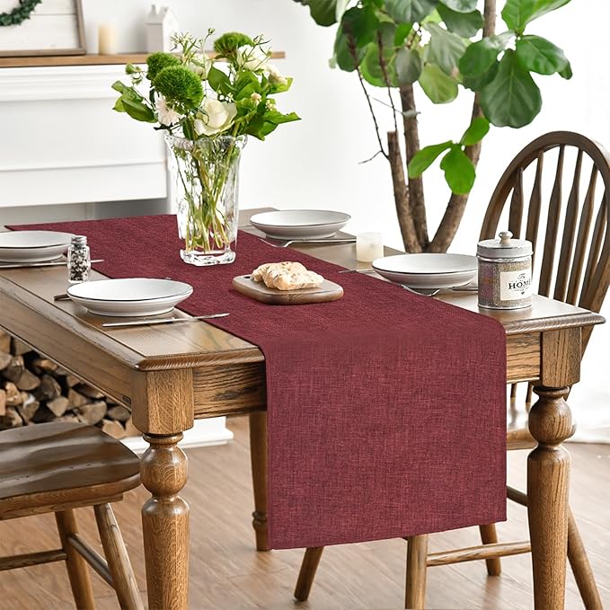 Artoid Mode Dark Red Table Runner, Seasonal Christmas Valentine's Washable Kitchen Dining Table Decoration for Home Party Decor 13x72 Inch