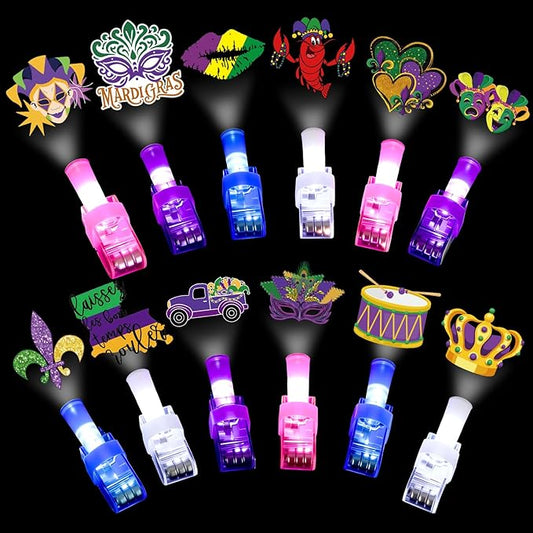 Tuanse 36 Pcs Mardi Gras Throws Bulk Mardi Gras Gifts Finger Lights for Kids Light up Carnival Finger Lights Party Favors for Carnival Celebration Party Supplies Parades Classroom Rewards Decor