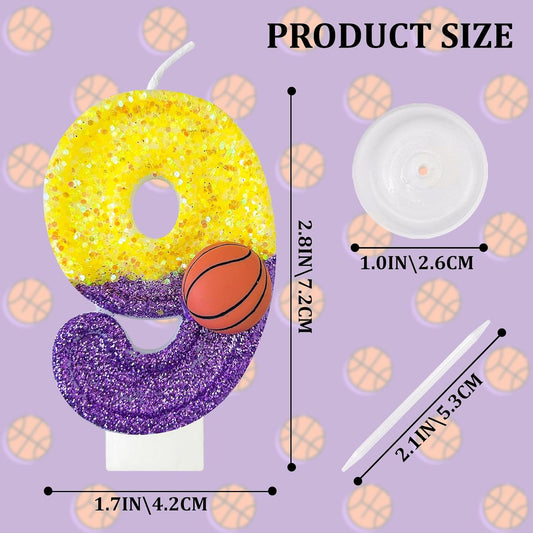 HXOUSE Basketball Number 9 Birthday Candles - Purple Gold Birthday Candles for Cake, 9 Candle for Basketball Theme Cake Topper, Boys Sport Party Decorations Gifts (No.9)