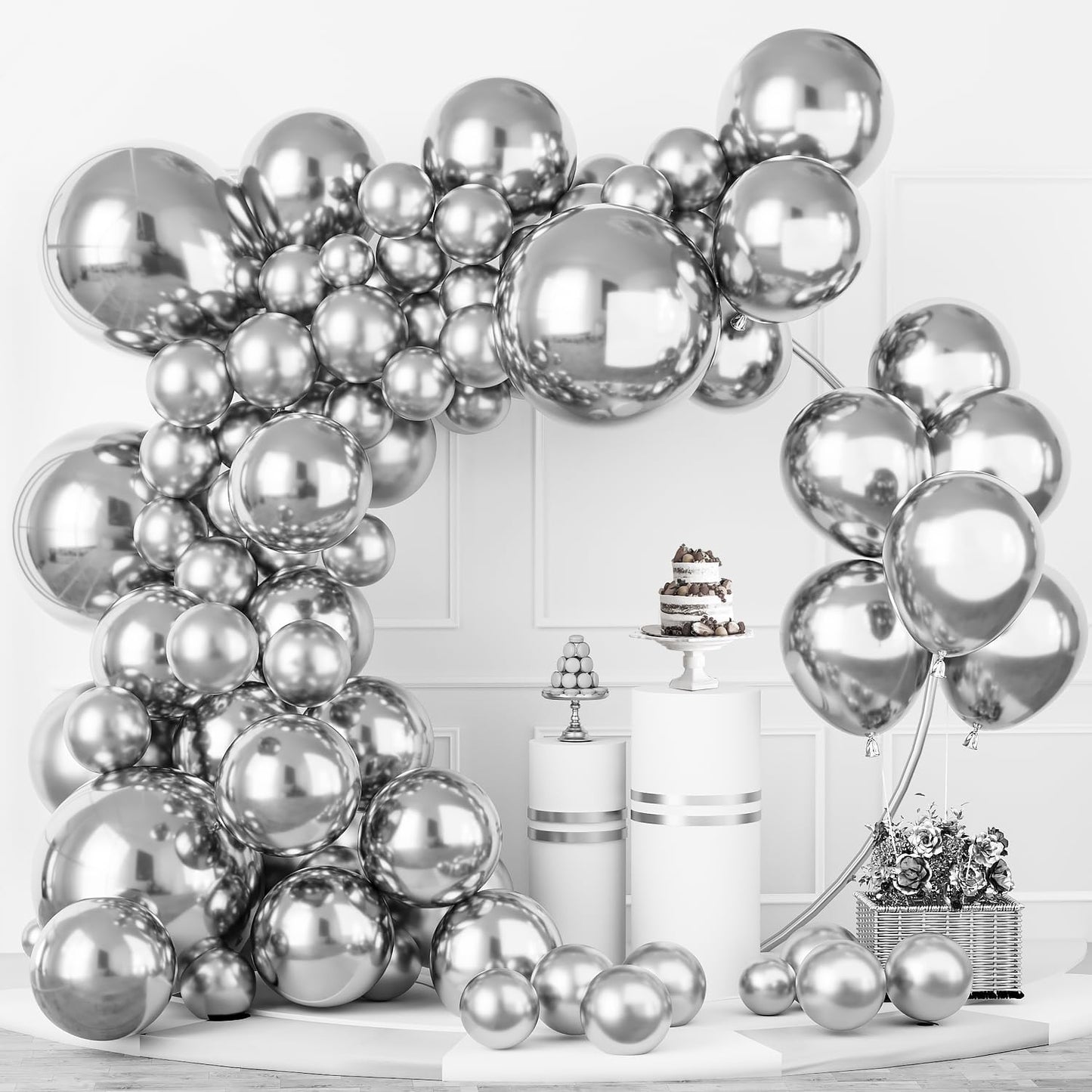 Labeol Silver Balloons Different Sizes 139PCS 18/12/10/5 Inch Balloon Garland Arch Kit Quality Latex Balloons Decorations for Party Birthday Graduation Wedding