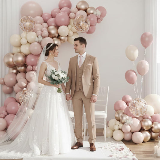 Dusty Pink and Rose Gold Balloon Arch Kit, 134pcs Double Stuffed Light Pink Dusty White Metallic Gold Confetti Balloons Garland Kits for Birthday Wedding Baby Shower Bridal Party Decorations