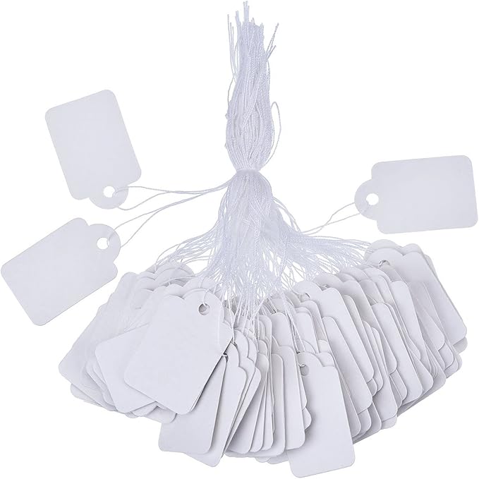 500 Pack White Price Tags with String Attached Writable Display Labels White Price Gift Tags for Clothing Jewelry Blank Merchandise Marking Labels, 1.38 x 0.87 Inches