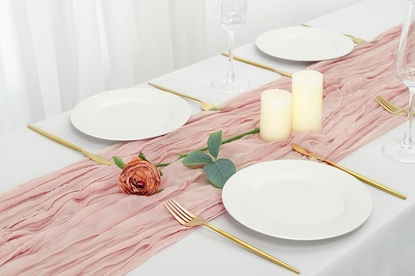 combocube 12 Pack 35x120 Inch 10Ft Cheesecloth Table Runner Long Gauze Rustic Romantic Table Cloth for Wedding Reception Bridal Shower Birthday Party Table Decorations, Dusty Pink