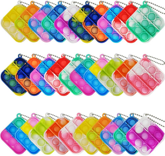 30 Pcs Mini Pop Bubble Fidget Toys for Party Favors, Small Silicone Pop Keychain Bulk for Goodie Bag, Classroom Prizes Stuffers Christmas Valentine Gifts for Kid Students