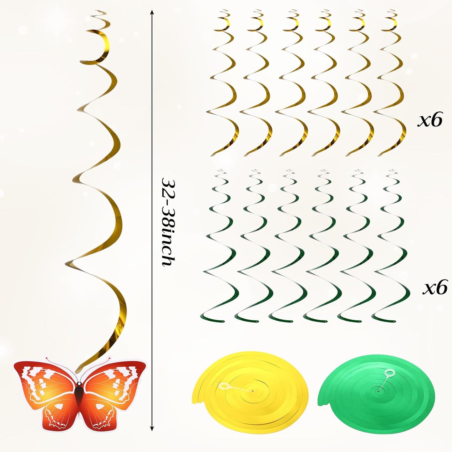 36 Pcs Butterfly Flower Party Decoration Hanging Swirl Streamer Hanging Ceiling Paper Flora Butterfly Decoration for Summer Spring Wedding Home Garden Girl Birthday Baby Shower Tea Party