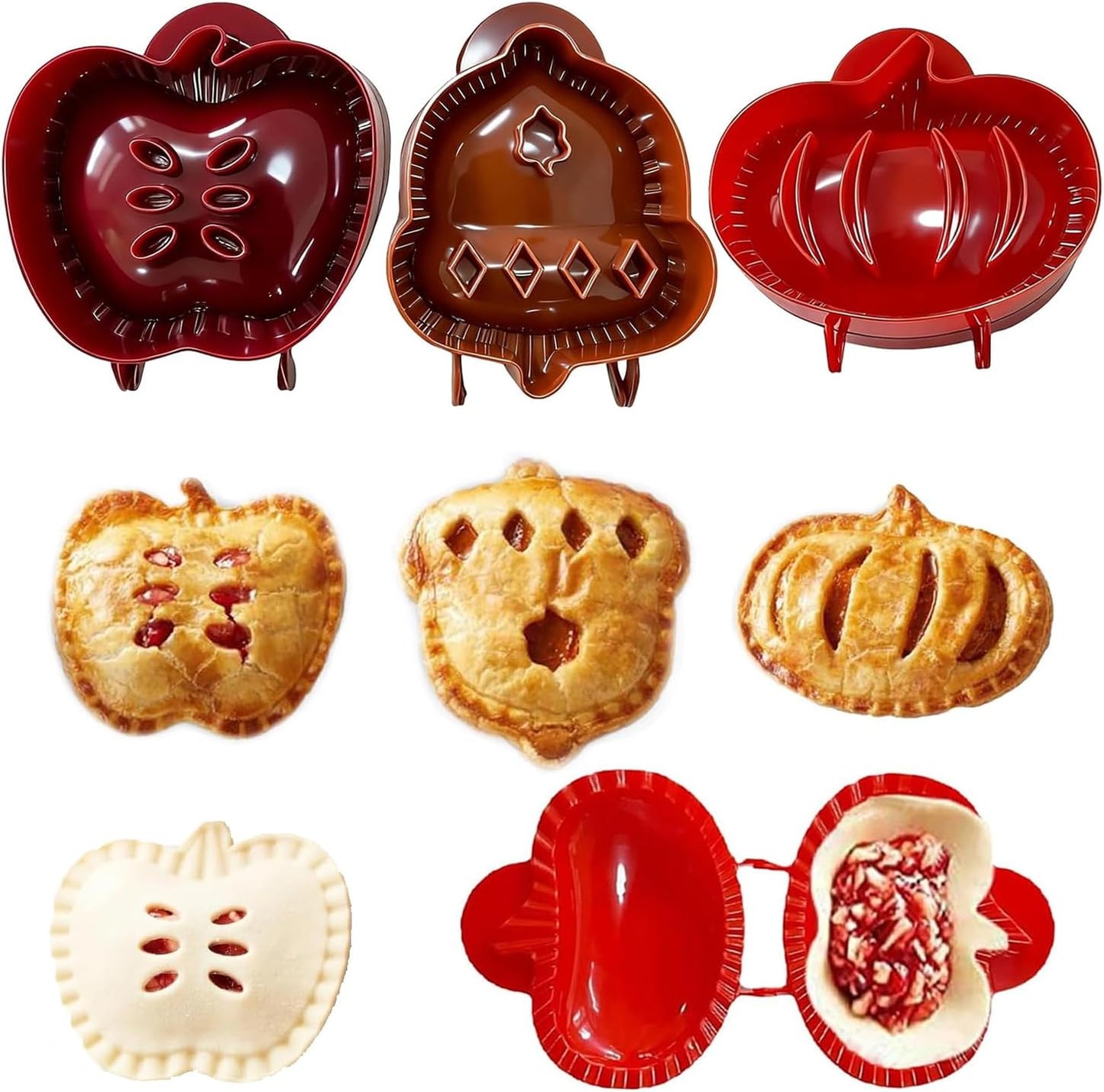 Holiday Mini Pie Molds, 3PCS Fall Baking Hand Pie Molds Maker with Apple, Acorn & Pumpkin, Perfect Kitchen Tools Accessories for Party Potluck Hand Pie Mold for Festivals and Parties