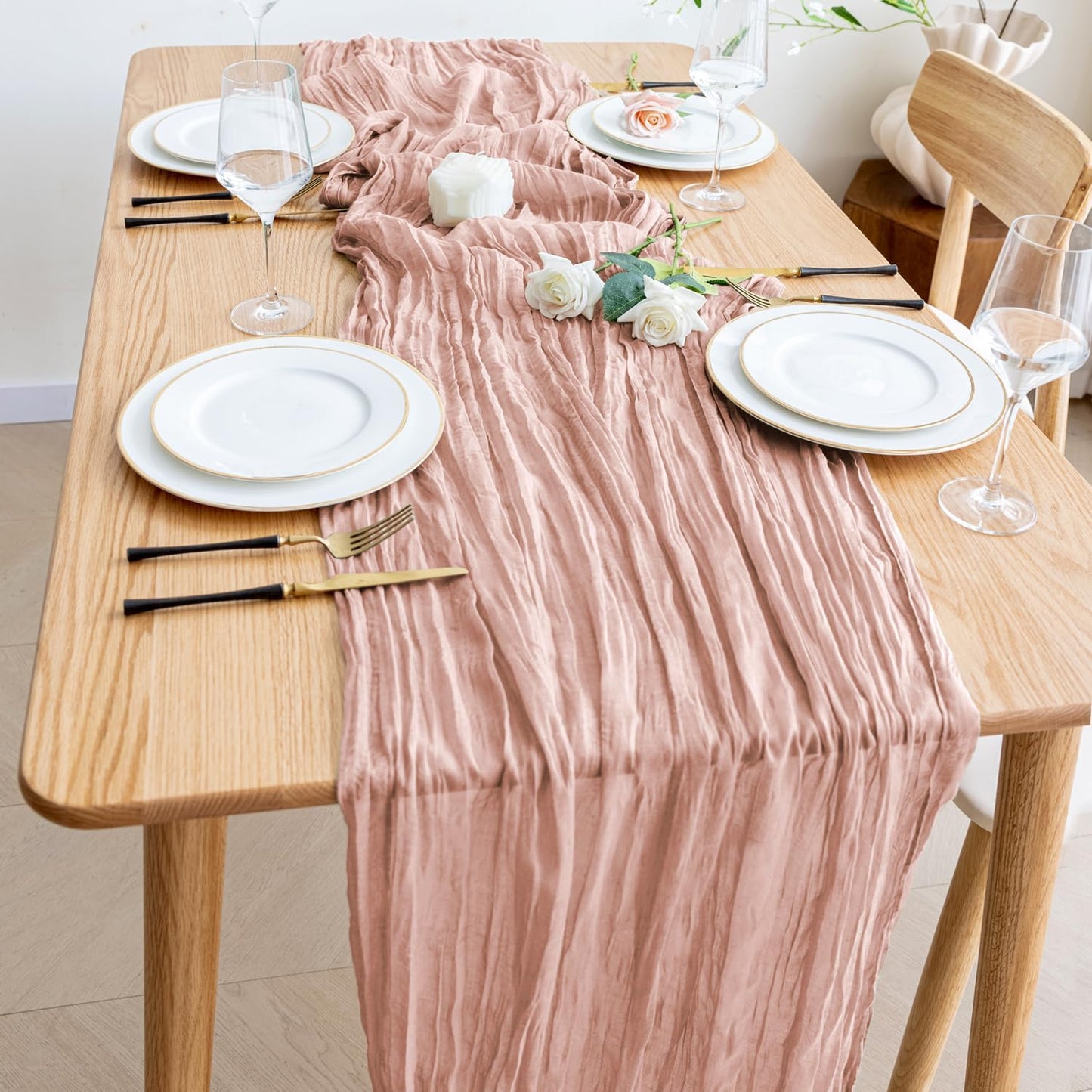 Wokceer Cheesecloth Table Runner 3Pack 10FT Dusty Pink Christmas Boho Gauze Cheese Cloth Table Runner for Party Easter Rustic Sheer Table Runners for Baby Bridal Shower Wedding