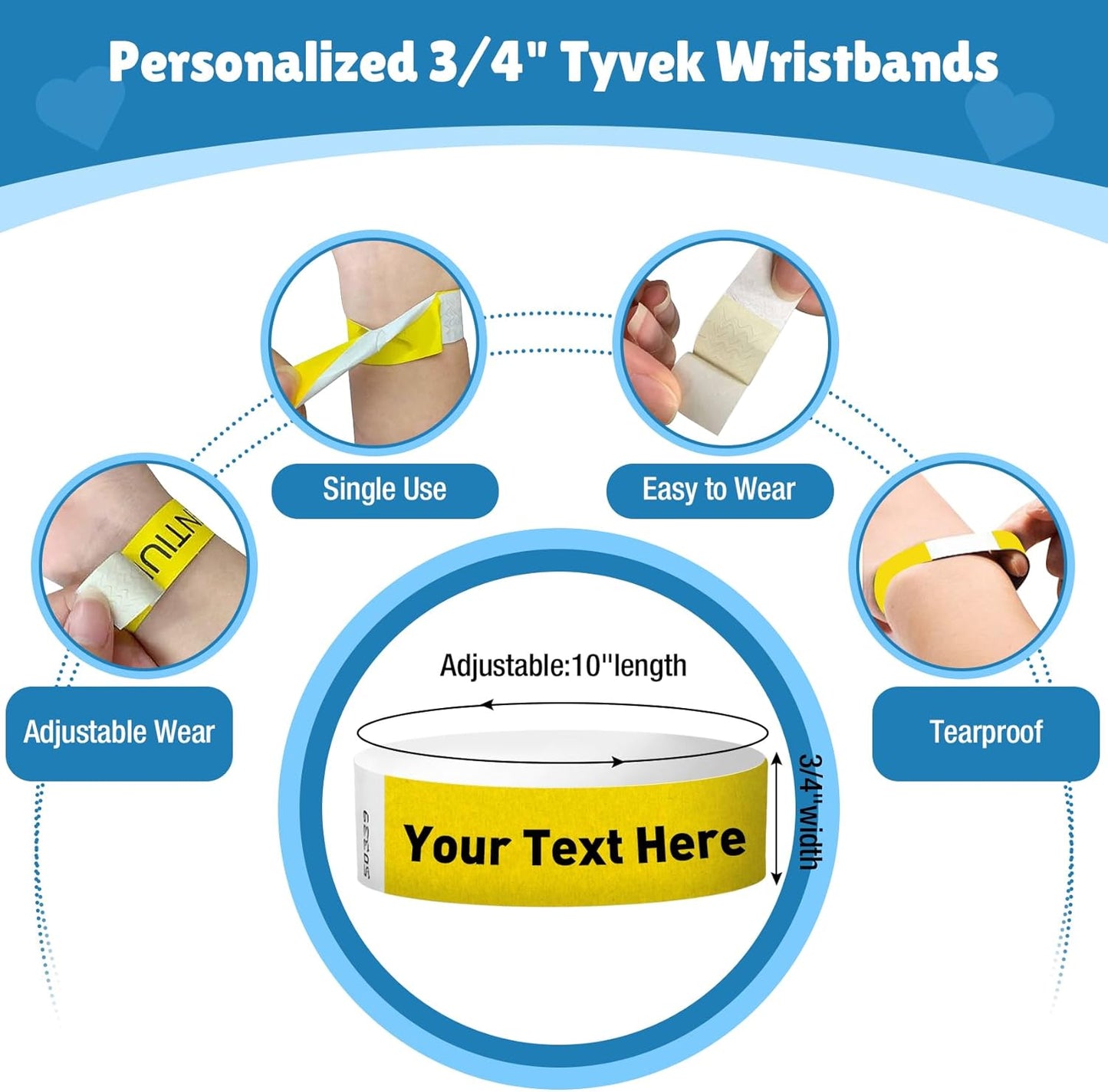 Wrist Bands for Events Custom Wristbands for Events Personalized Wristbands Tyvek Custom Wristband Customized Paper Arm Bands for Business Logo Party Custom Wrist Band Customizable Bracelet