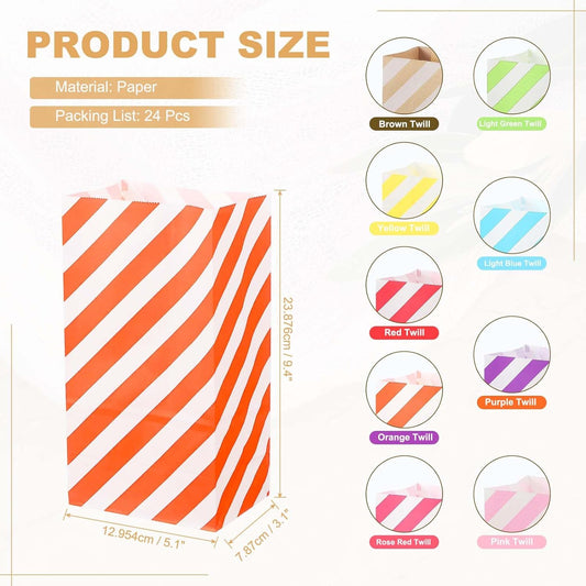 PATIKIL Party Favor Bag, 24 Pcs 5.1x3.1x9.4 Inch Medium Paper Candy Bags Gift Treat Celebration Halloween Goody Birthday Wedding Party with Stickers, Orange Twill