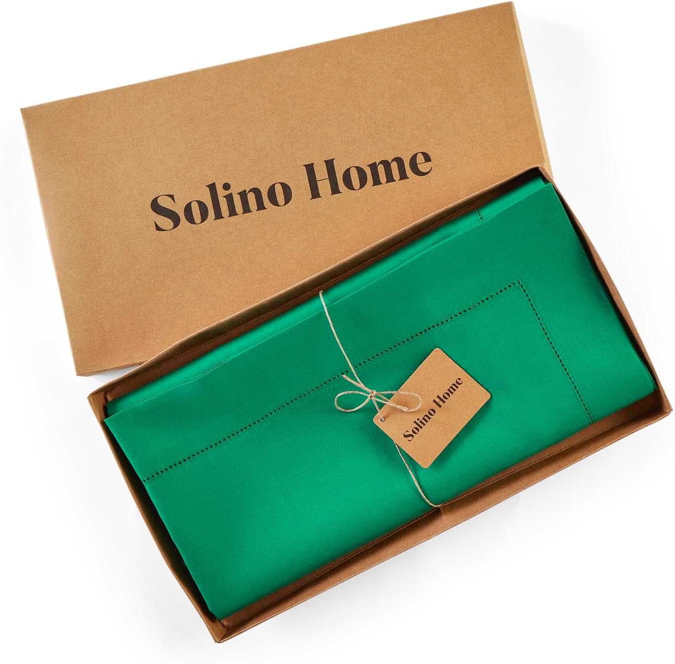 Solino Home Linen Emerald Green Tablecloth 52 x 52 Inch - 100% Pure Linen Square Table Throw - Classic Hemstitch, Machine Washable Table Cloth for Christmas