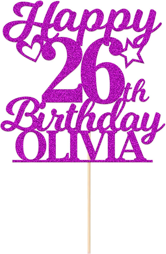 Personalized Happy Birthday Cake Toppers Birthday Cake Topper Gifts for Women Men Custom Glitter Cake Toppers with Any Name & Age for 18th 21st 30th 40th 50th 60th Cake Decorations (Purple)