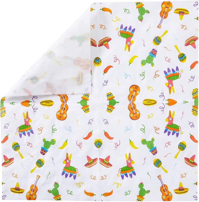 150 Pack Fiesta Napkins for Cinco de Mayo, Mexican Party Decorations (White, 6.5 In)