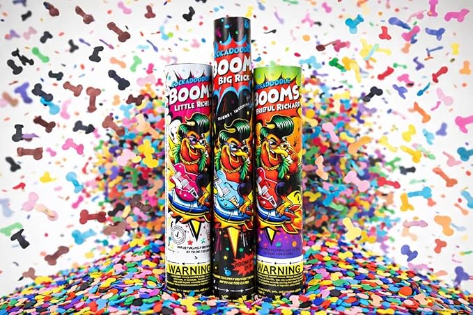 Cockadoodle Booms - bachelorette confetti cannon - 50% gender reveal confetti cannon- novelty gag gift popper - bachelorette party popper - funny party popper prank - bridal shower confetti popper