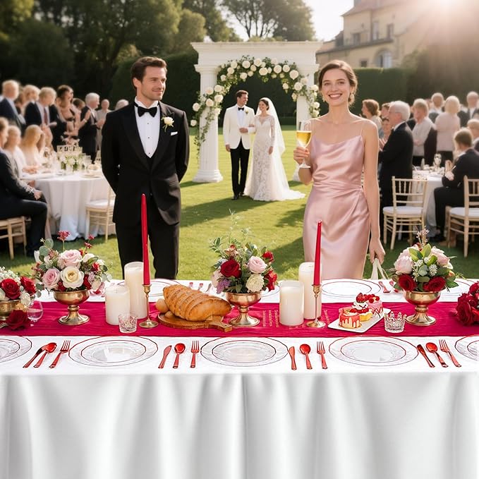 supernal 60pcs Clear and Red Plastic Plates,Fancy Scalloped Plates Disposable Heavy Duty, Wedding Disposable Dinnerware Include 30 Dessert Plate and 30 Dinner Plastic Plate for Party and Birthday
