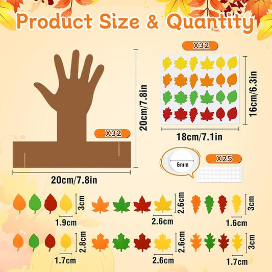 FULAIERGD 32 Pcs Fall Thankful Tree Craft Kits Make Your Own Handprint Paper Trees DIY Thanksgiving Trees Decorations Tree of Thanks Kit Supplies for Home Religious Church Fun Activities