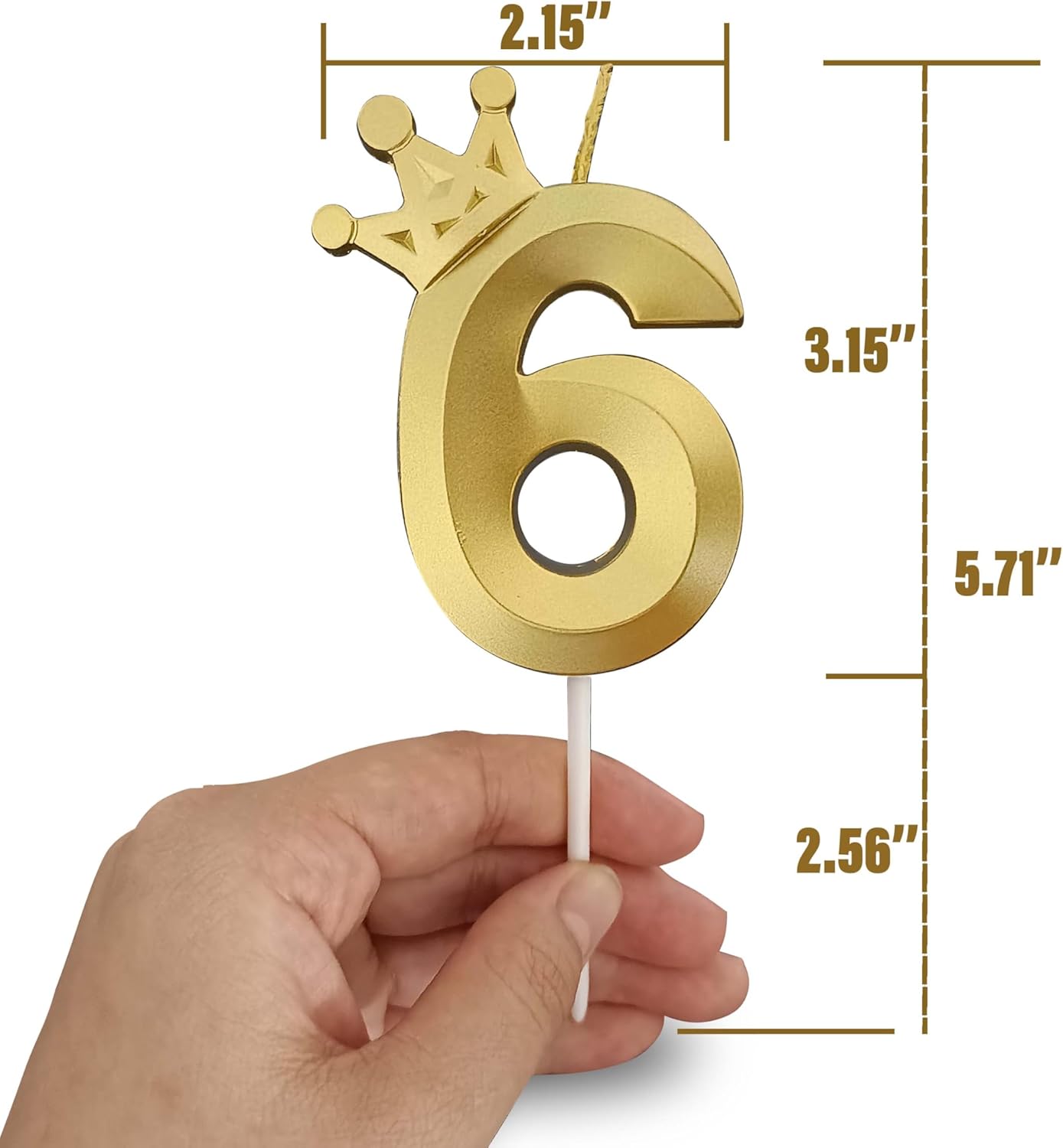 The Number 6 Gold Birthday Candles for Cake is Beautiful Number Candles for 6th Birthday Decorations for Boys and Girls (Gold-6, Crown)
