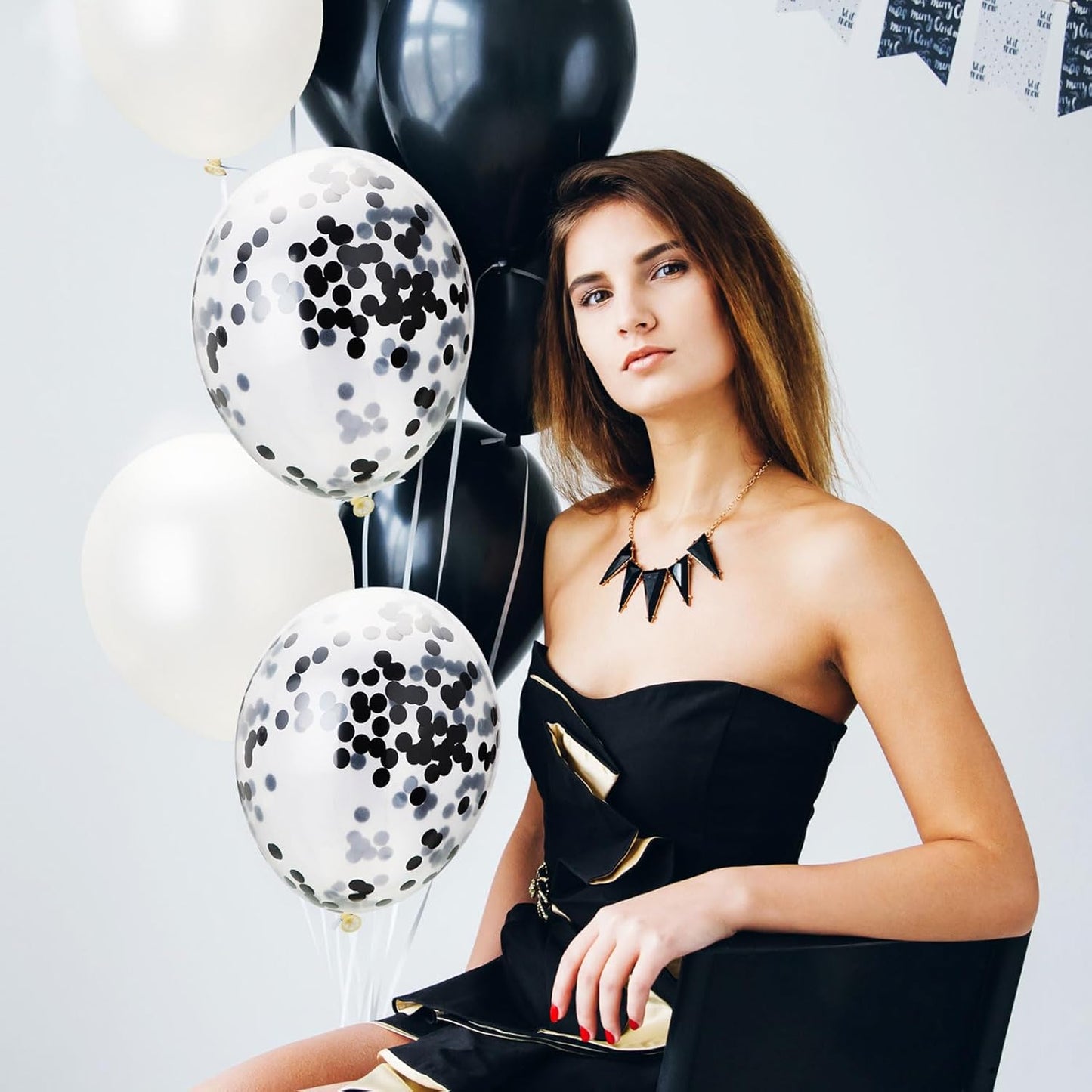 Hestya 100 Pieces 12 Inch White Black Balloons Latex Party Balloons Arch Garland Kit for Weddings, Bridal Shower, Graduation, Anniversary, Birthday Party Decoration