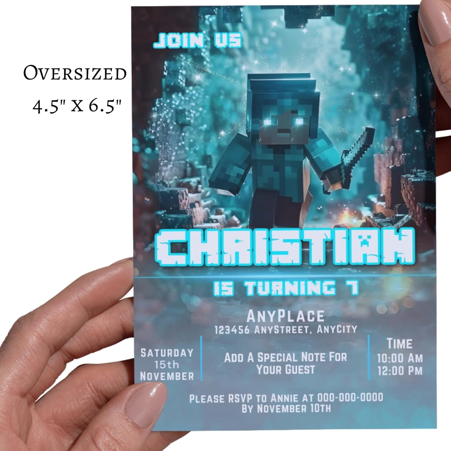 Fully Customizable minecraft Birthday Party Invitations, 4 x 6 inches, with Self-Sealing Envelopes, Gaming Theme Design, minecraft Birthday Invitations for Boys and Girls (Minecraft/Cave)