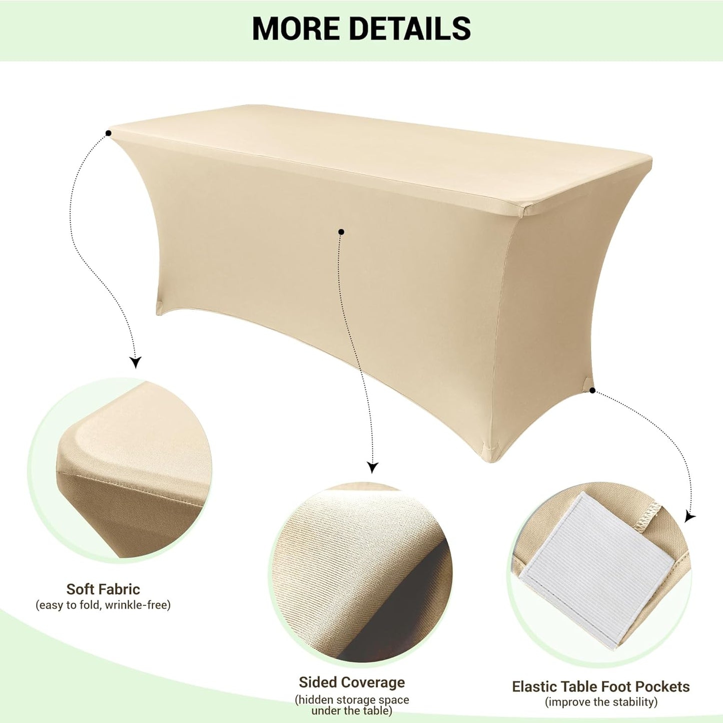 Obstal 6ft Stretch Spandex Table Cover - 4 Pack Universal Rectangular Fitted Tablecloth Protector for Wedding, Banquet and Party (Champagne, 72L x 30W x 30H Inches)