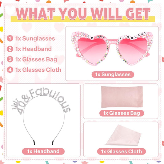 Fabulous 40 Birthday Sunglasses with Crown, 40th Birthday Gifts Decorations for Women, Birthday Glasses Headband Tiara