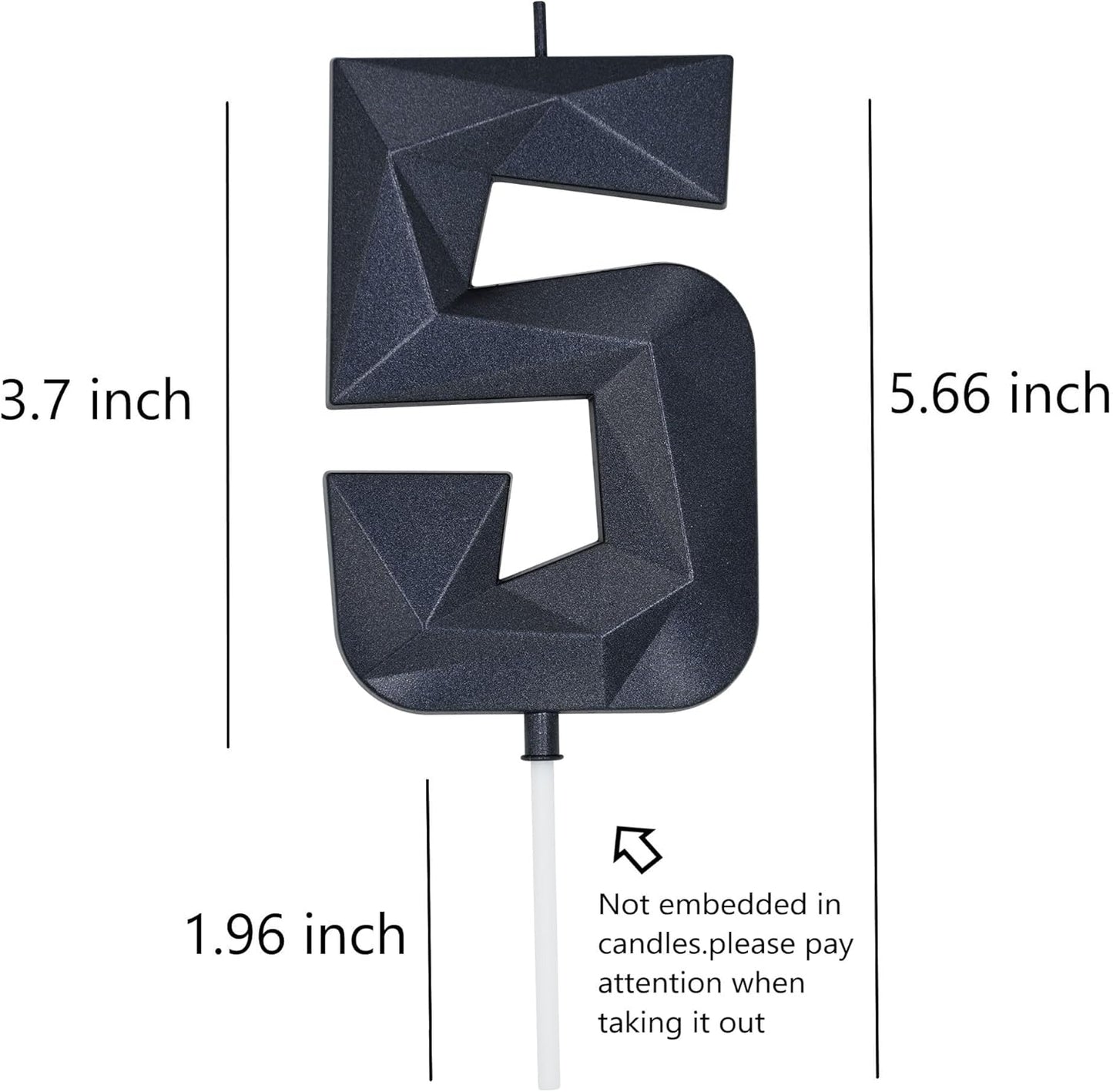 DERVENTA Large Birthday Candle Number 3D Black 3.7 inch Party Celebration Anniversary Decoration Cake Topper 1 Piece (Number 5 Black)