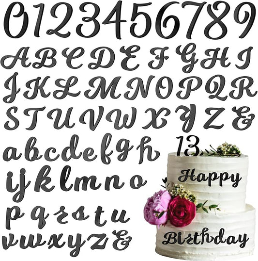 Jspupifip 128 Pcs Acrylic Alphanumeric Cake Topper Diy Cake Decoration with Mirror Gold Number 0-9 and Alphabet A-Z Personalized Cake Picks Decor(black)