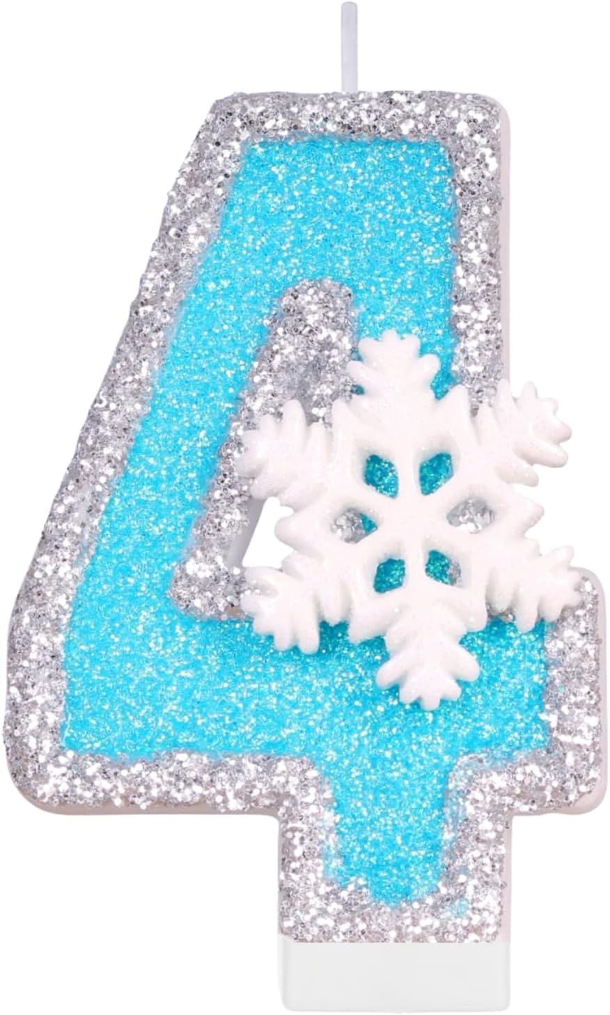 Birthday Number Candles for Cake, Blue Frozen Number 4 Candle, 4th Frozen Cake Topper, Fun Glitter Birthday Candles Cupcake Topper for Party Anniversary Decorations
