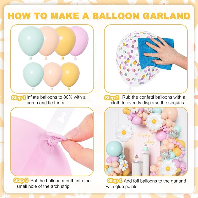 168Pcs Daisy Balloon Arch Garland Kit, Pastel Blue Orange Yellow Purple Confetti Daisy Wild Flower Balloons for Mothers Day Boho Two Groovy One Birthday Floral Girl Baby Shower Spring Party Decoration