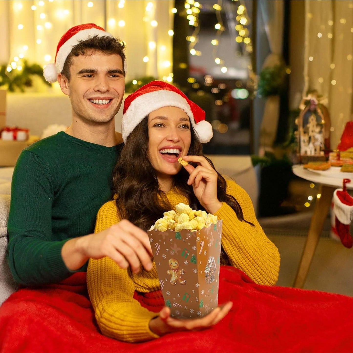 Faccito 24 Pcs Christmas Popcorn Boxes Brown Gingerbread Popcorn Boxes Christmas Paper Snow House Buckets Snack Containers Holiday Case for Xmas Party Gingerbread House Party Favors Supplies