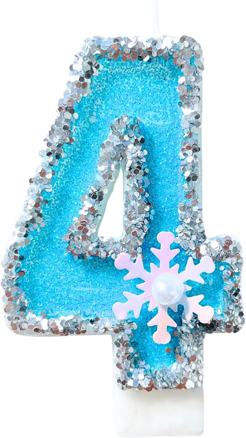 Frozen Birthday Number Candles for Cake, Blue Number 4 Candle, 4th Frozen Cake Topper, Fun Glitter Birthday Candles Cupcake Topper for Party Anniversary Decorations