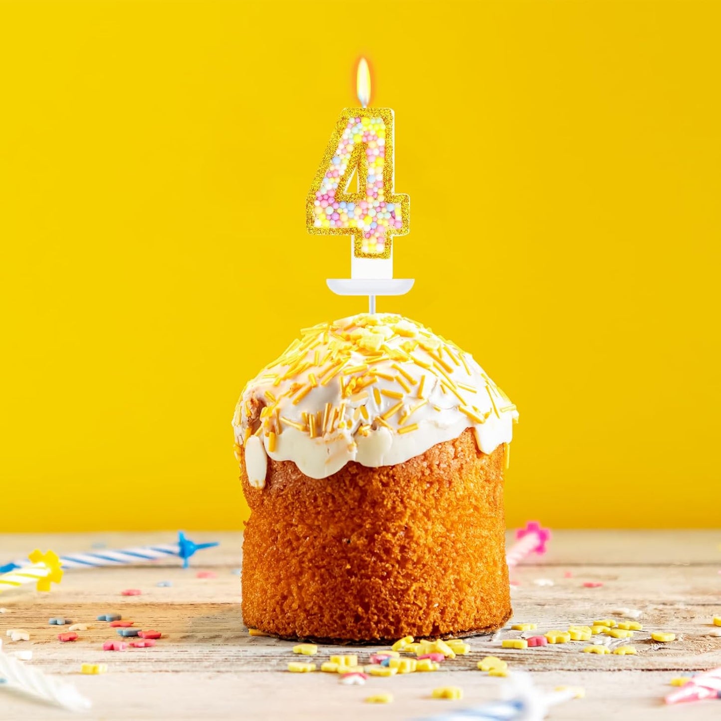 4th Birthday Candle for Cake, Colorful Macaron Numeral Candles for Boys/Girls, Birthday Party Cake Decorations, Golden Cake Topper for Birthday Party Supplies (Number 4)