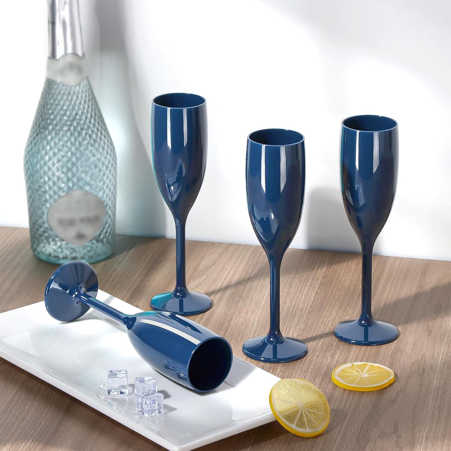 Navy Blue Champagne Flute Acrylic Champagne Glasses Wedding Toasting Champagne Flute Goblet Plastic Reusable Unbreakable Champagne Cups for Bachelorette Wedding Bridal Shower Party (Navy Blue, 24)
