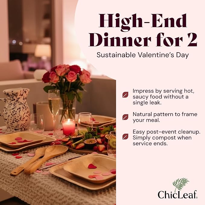 Chic Leaf Palm Leaf Disposable Bamboo Plates - Party Plates for Weddings & Event Appetizers, Indoor Events aRomantic Date Night Essentials - Biodegradable & Compostable - Party Supplies (9", 20 Pack)
