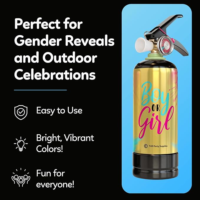 Blue Baby Gender Reveal Fire Extinguisher Smoke Bombs Powder Cannon Gold | 1 Blue | Fireworks Alternative | Biodegradable | Decorations for Photoshoots, Celebrations, Parties | TUR Party Supplies