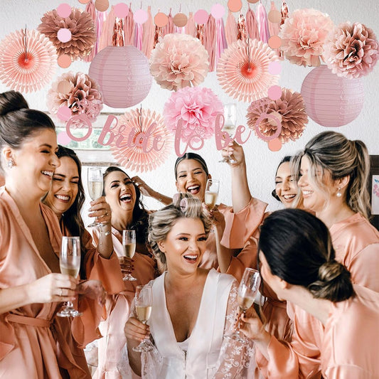 Pink Bachelorette Party Decorations Rose Gold Bride to Be Light Pink Rose Gold Bridal Shower Decorations Dusty Rose Pom Poms Peach Fans Lanterns with Tassel Garland Bride to Be Banner for Wedding