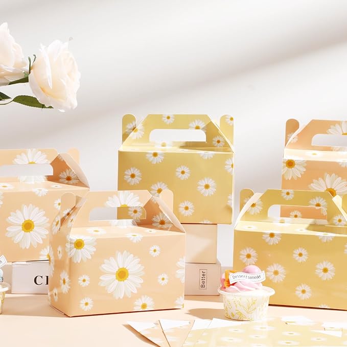 ZOiiWA 24Pcs Daisy Flower Treat Boxes Party Supplies Hippie Daisy Flower Spring Party Favors Goodie Gift Boxes for Girls Birthday Baby Shower Wedding Party Decor Retro Hippie Boho Treat Candy Box Home
