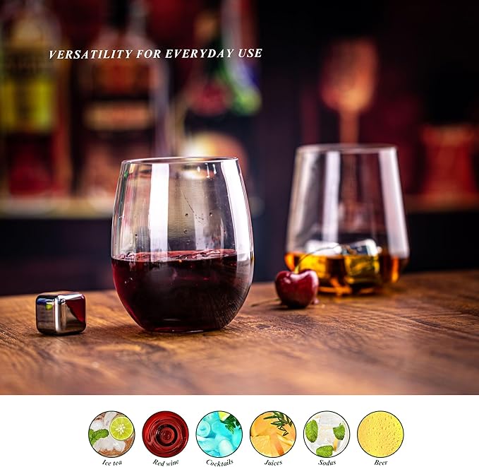 18oz Clear Stemless Wines Cups (Set of 6), Shatter-Proof Acrylic Glasses Drinkware, Reusable Plastic Bar Glasses, BPA-Free, Dishwasher-Safe