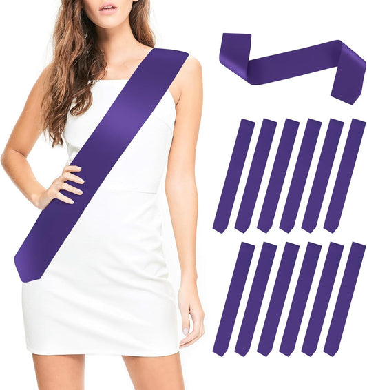 Blank Satin Sash Birthday Sash For Women Bride To Be Sash 12pcs Purple Sash Bachelorette Party Favors Sashes For Birthday, Graduation, Weeding, Beauty Pageant, Homecoming, DIY, Make Your Own Sahes