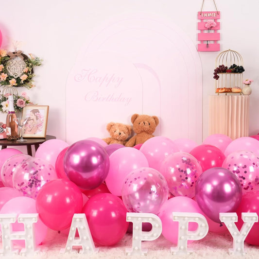 Paready Hot Pink Balloons Set, 60Pcs Metallic Pink Balloon, 12Inch Confetti Pink Balloon Pastel Latex Balloons for Girls Birthday Baby Shower Princess Wedding Birthday Party Decorations