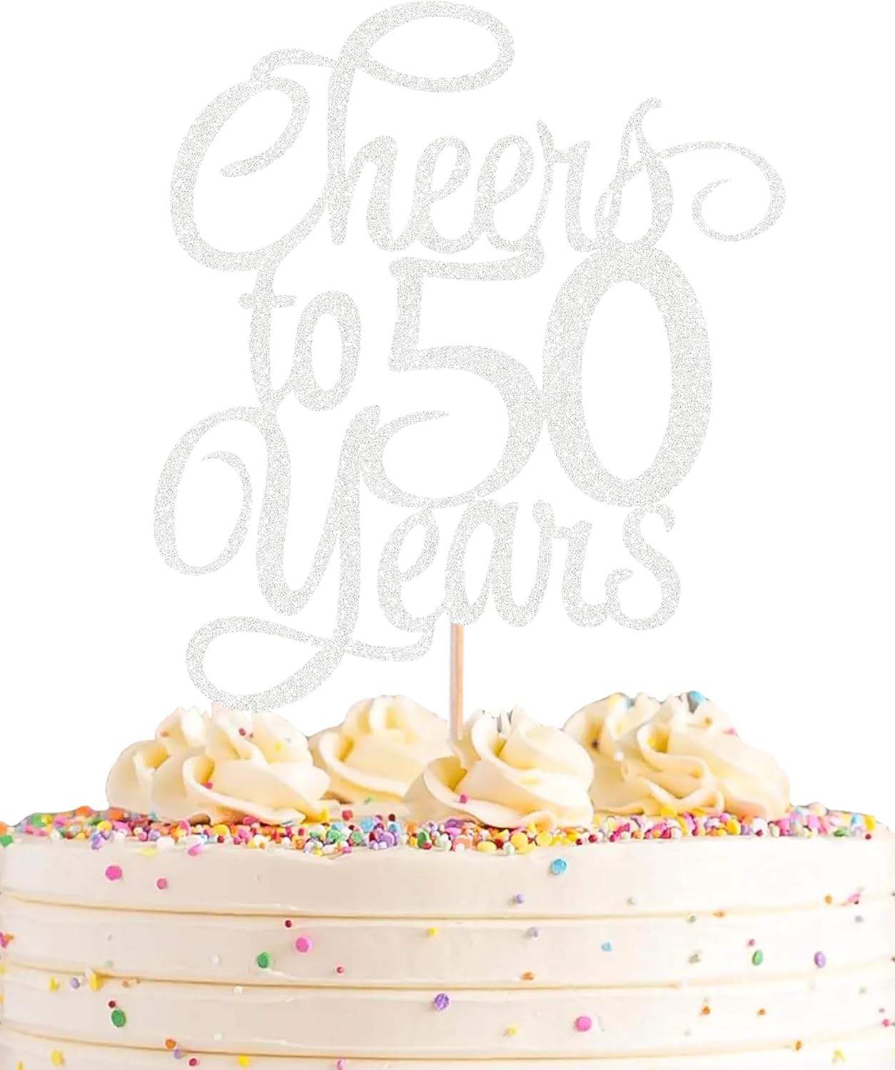 Cheers to 50 Years Cake Topper - Silver Glitter 50th Birthday Cake Decorating Supplies, Perfect for 50th Anniversary or Fifty Birthday Party, Photo Booth Props