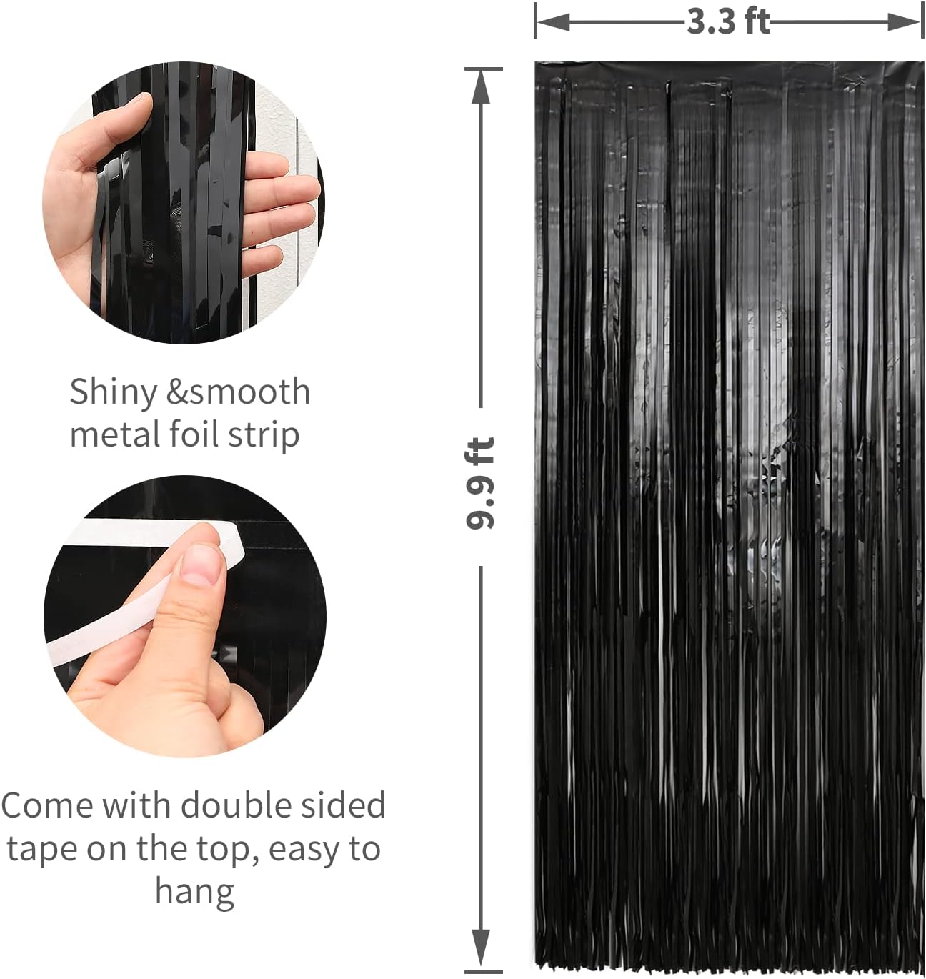 Crosize 5 Pack 3.3 x 9.9 ft Black Foil Fringe Curtains Party Decorations, Black Tinsel Curtain Backdrop for Parties, Door Streamers, Glitter Streamer Backdrop for Birthday Decoration