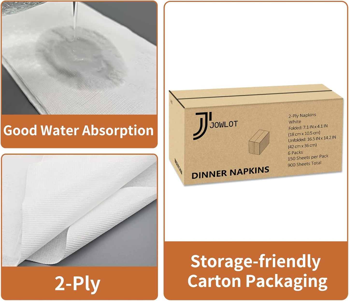 Disposable Napkins, 2-Ply 900 Count Paper Dinner Napkins, White Napkins Bulk for Wedding Party Bathroom and Everyday Use (16.5" X 14.2")