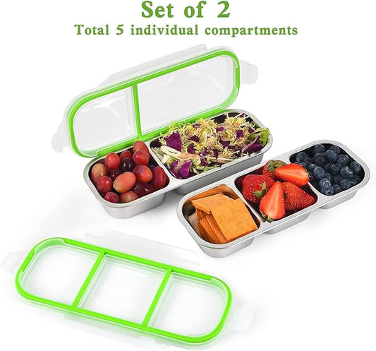 UPTRUST Reusable Stainless Steel Snack Containers with Lids – 2-Compartment and 3-Compartment Leak-Proof Designs for Take-Out Condiments and On-the-Go Snacks
